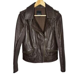 Trouvé Womens Chocolate Brown Leather Motorcycle Jacket Sz S Croc Embossed Biker